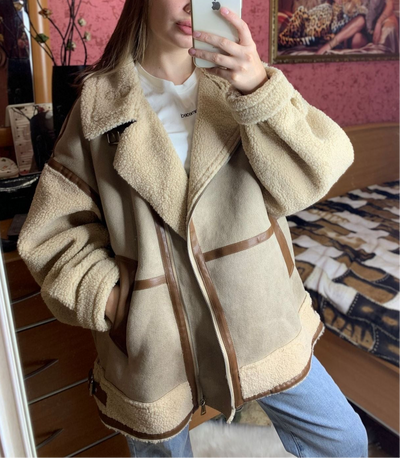 Beige and Bown Biker Jacket