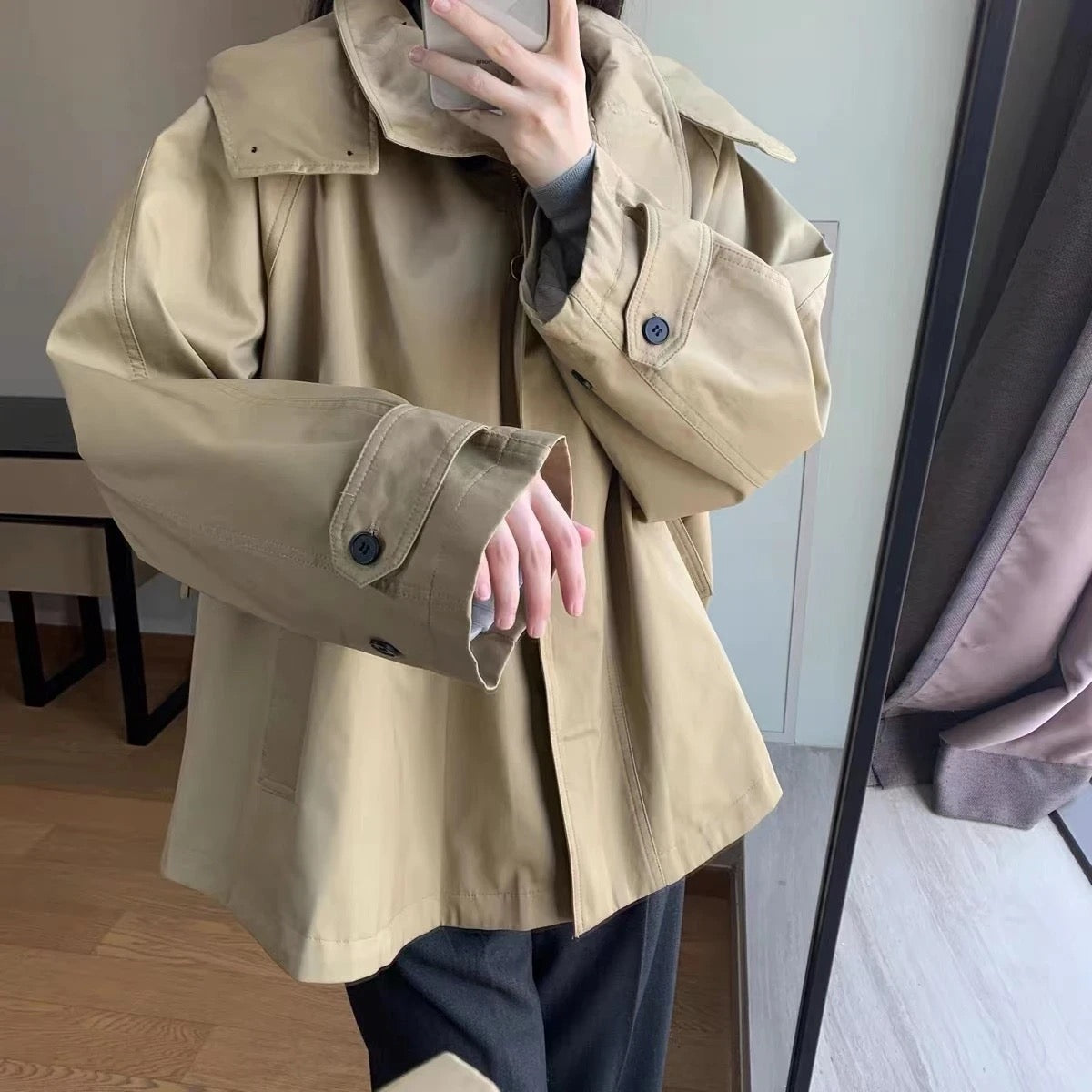 Cape Style Short Trench Coat