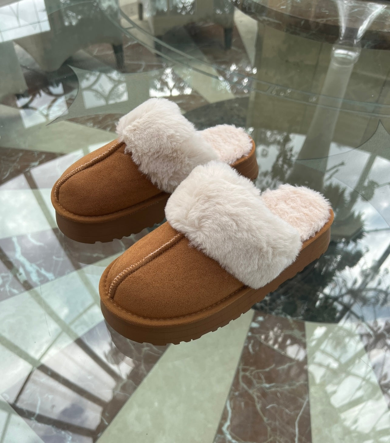 Faux Fur Platform Slippers