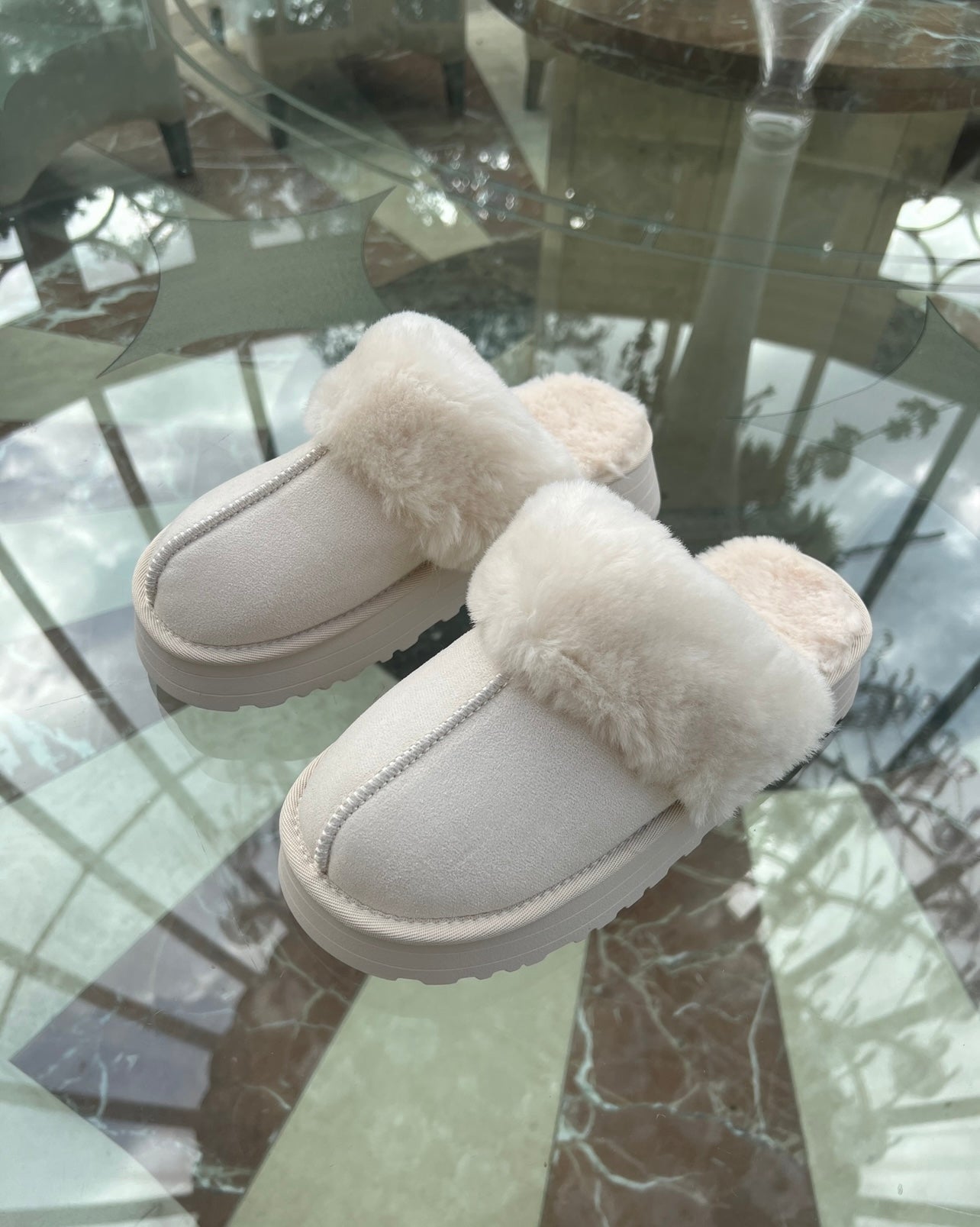 Faux Fur Platform Slippers