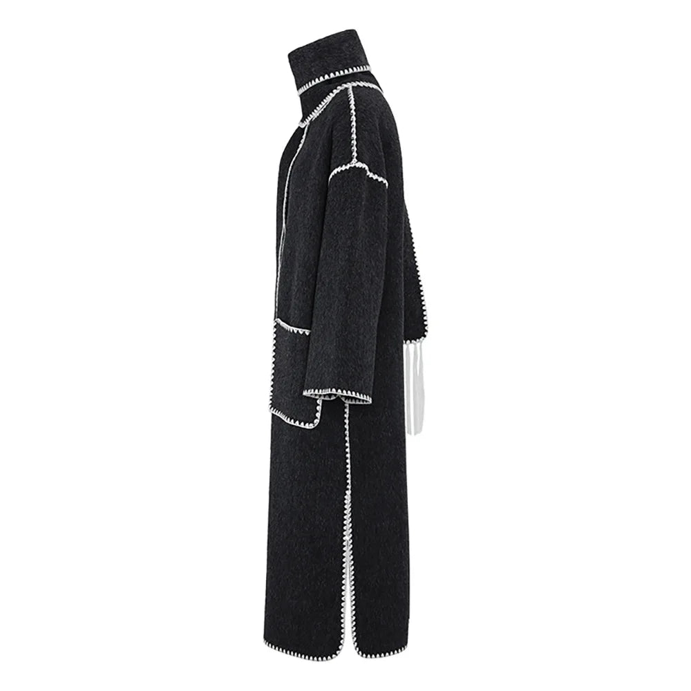 Contrast Long Tassel Scarf Coat